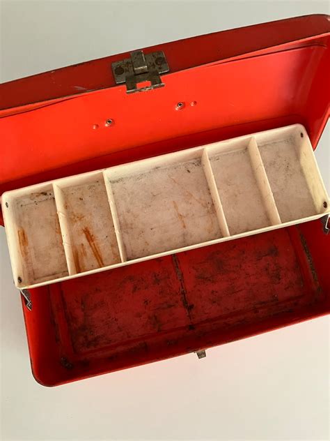 metal revelation tackle box|Vintage Orangey Red Revelation Western Auto Stores Metal .